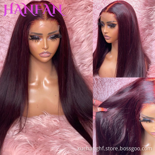 Burgundy red color ombre lace front wig 100% remy hair long straight 99j human hair wigs